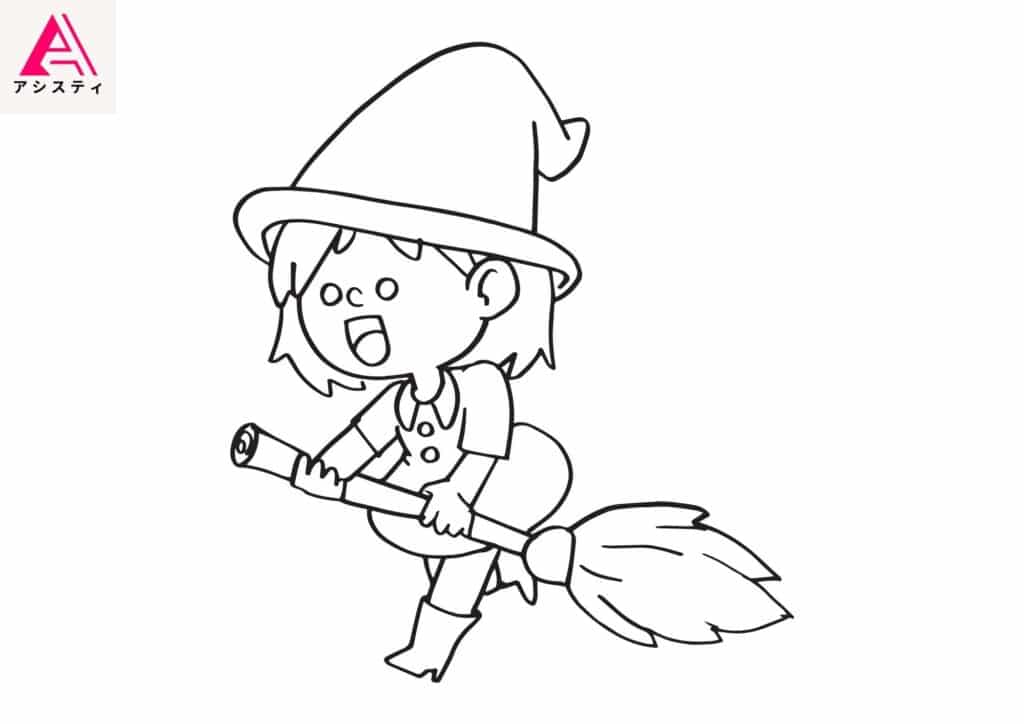 ハロウィン塗り絵魔女2