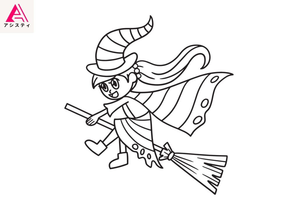 ハロウィン塗り絵魔女4