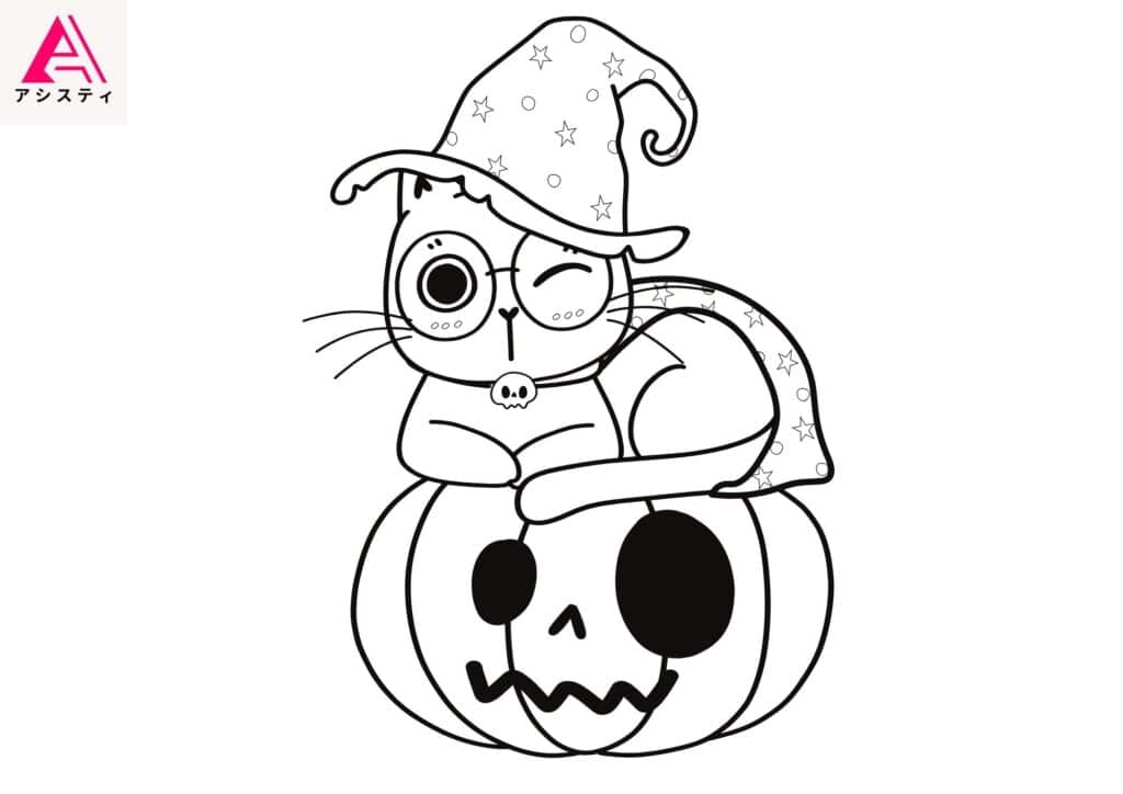 ハロウィン塗り絵ネコ2