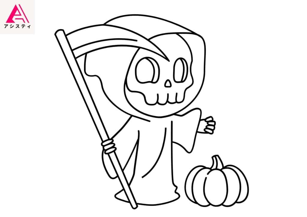 ハロウィン塗り絵骸骨2
