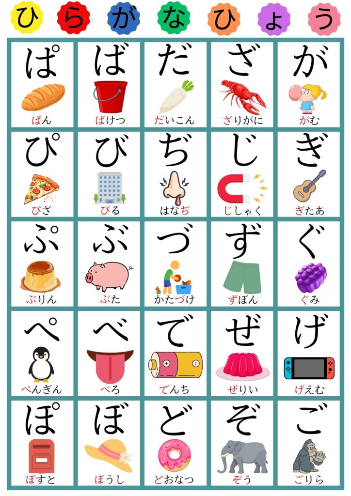 あいうえお表濁音 A3UDモトヤ明徴フォント背景白