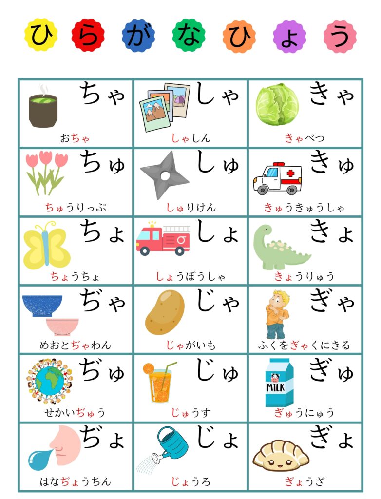 あいうえお表拗音1 A4UDモトヤ明徴フォント背景白