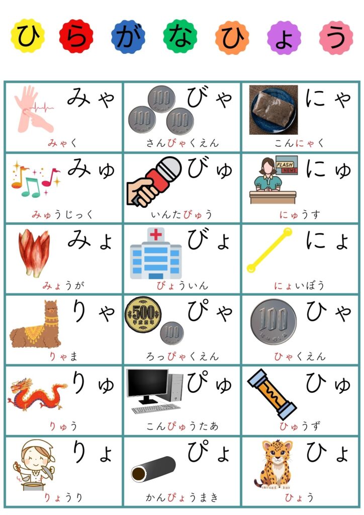 あいうえお表拗音2 A4筑紫A丸ゴシックフォント背景白