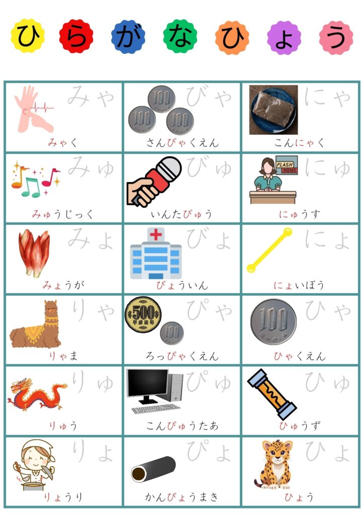 あいうえお表拗音2 A4モトヤ教科書フォントなぞり背景白