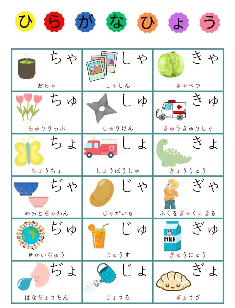 あいうえお表拗音1 A4モトヤ教科書フォント背景白
