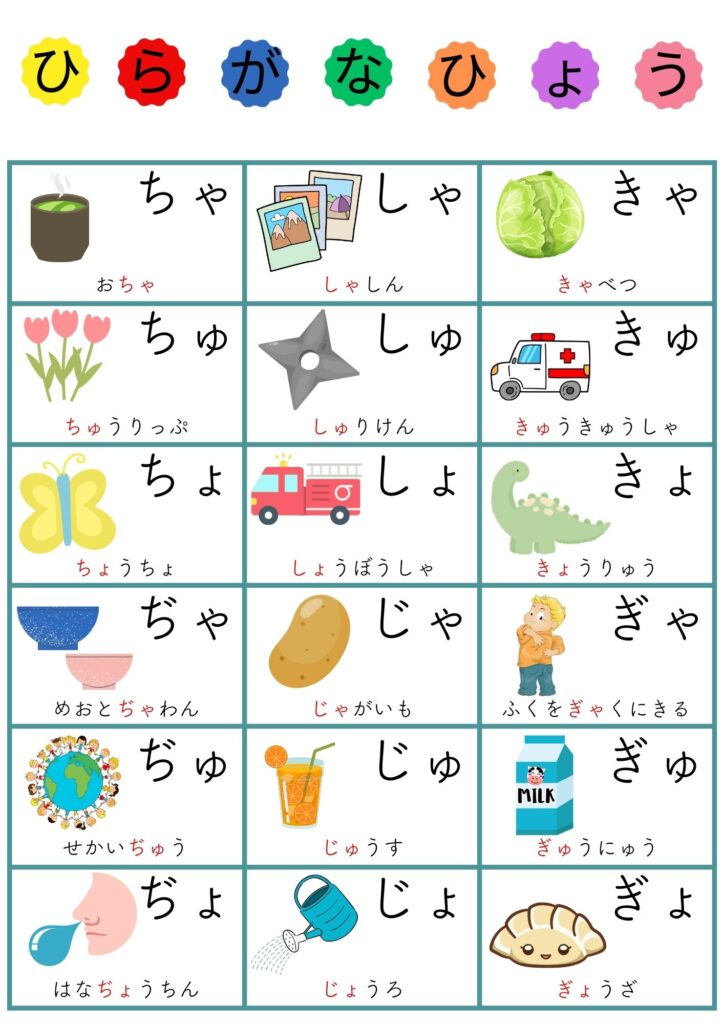 あいうえお表 拗音1A3筑紫A丸ゴシックフォント背景白