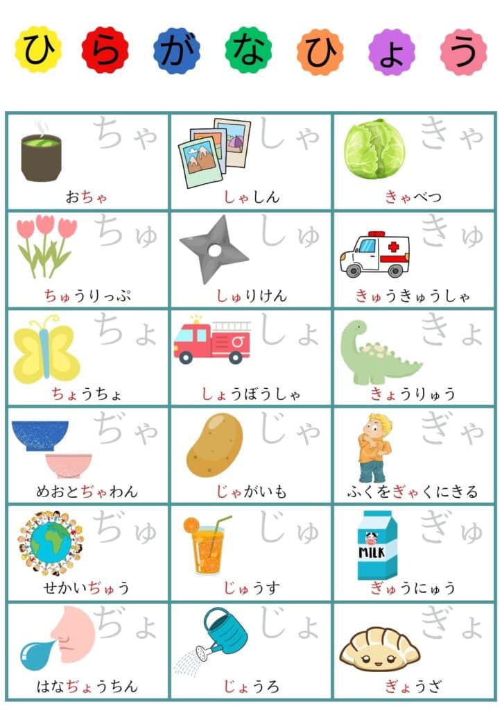 あいうえお表拗音1 A4UDモトヤ明徴フォントなぞり背景白