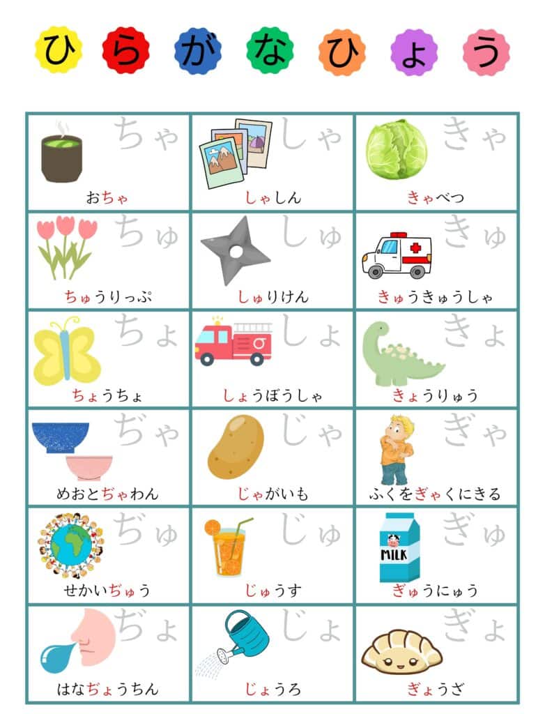 あいうえお表拗音1 A4UDモトヤ明徴フォントなぞり背景白
