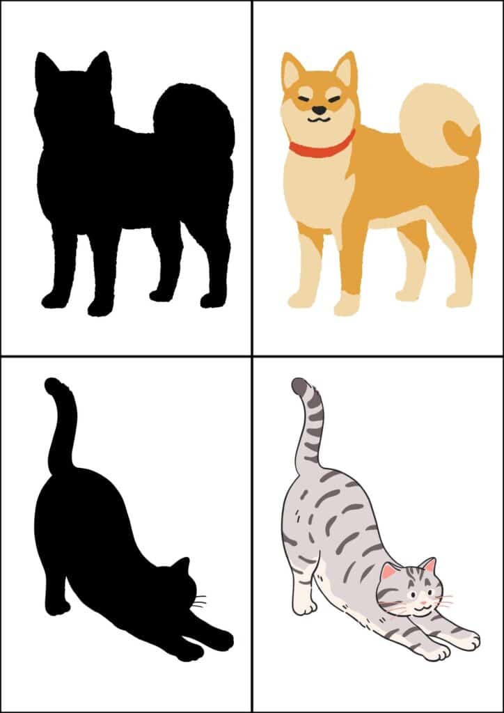 シルエットカード背景白いぬ・ねこ