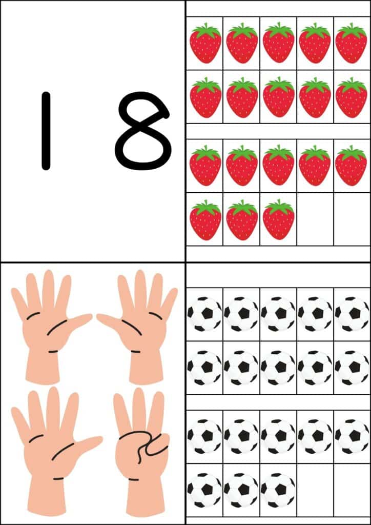 数字カルタ背景白数字の18