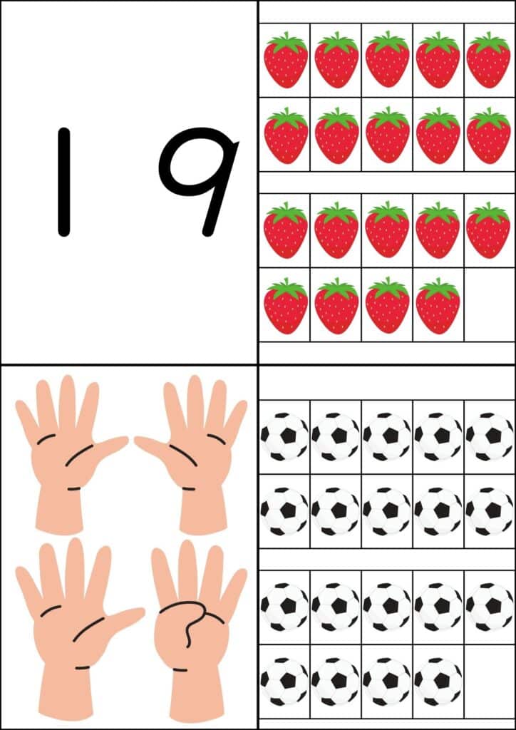 数字カルタ背景白数字の19