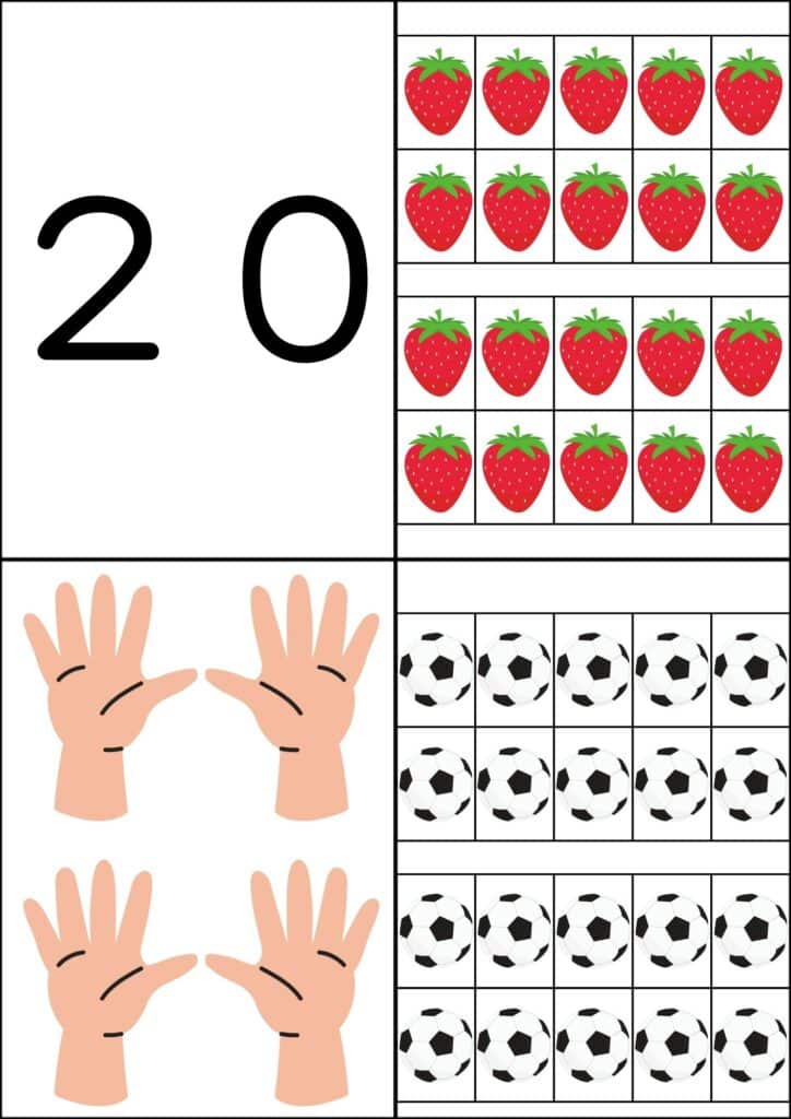 数字カルタ背景白数字の20