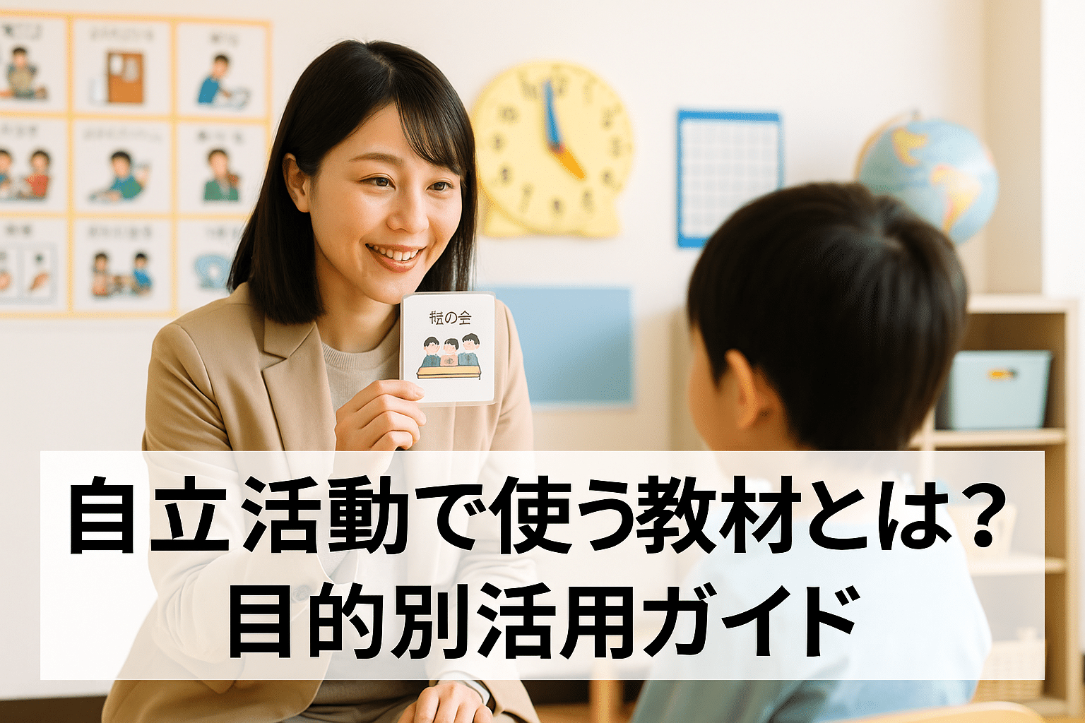 自立活動で教材を使う子どもと先生の写真