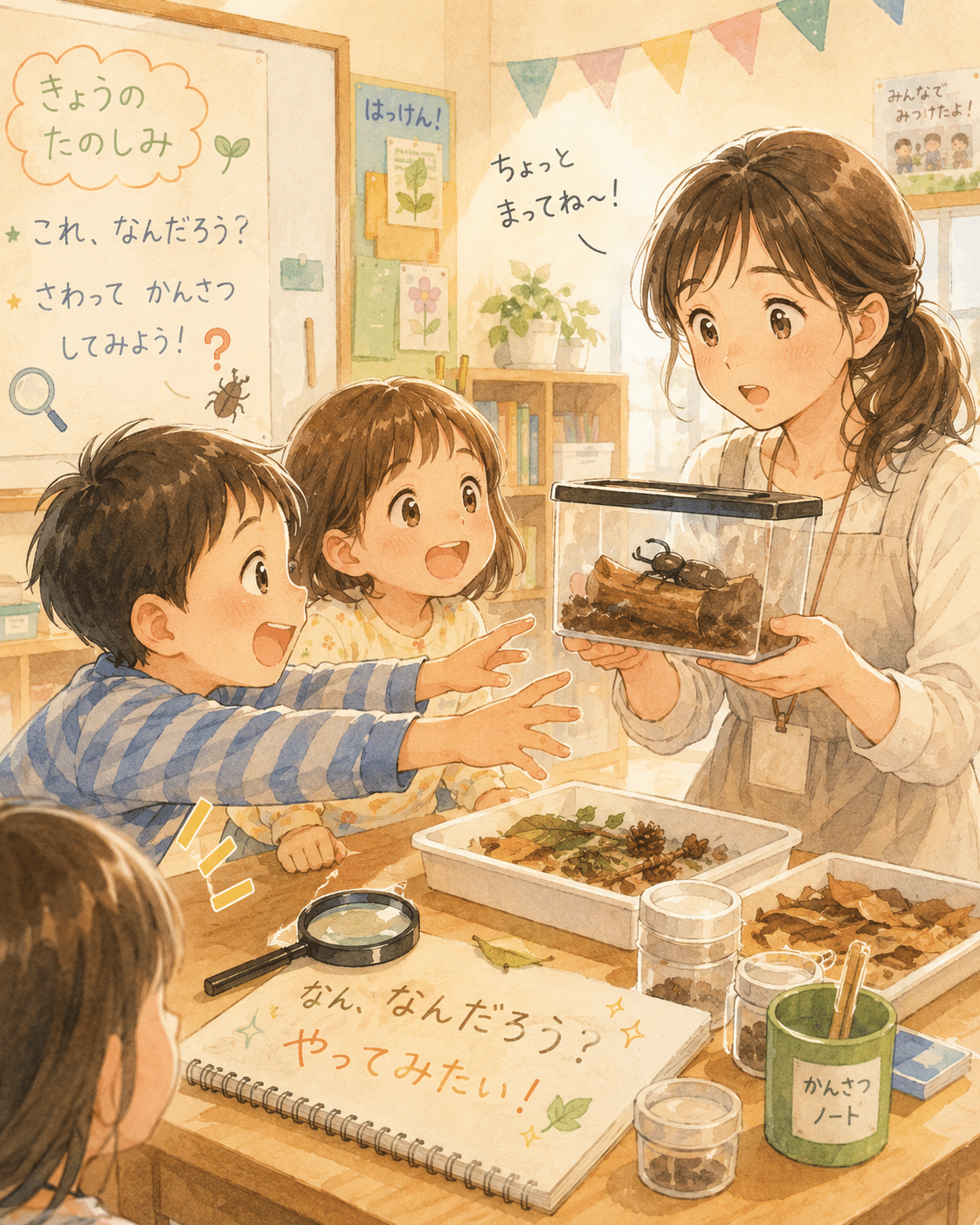 子どもたちが興味を持ち前のめりに活動へ向かうイメージ