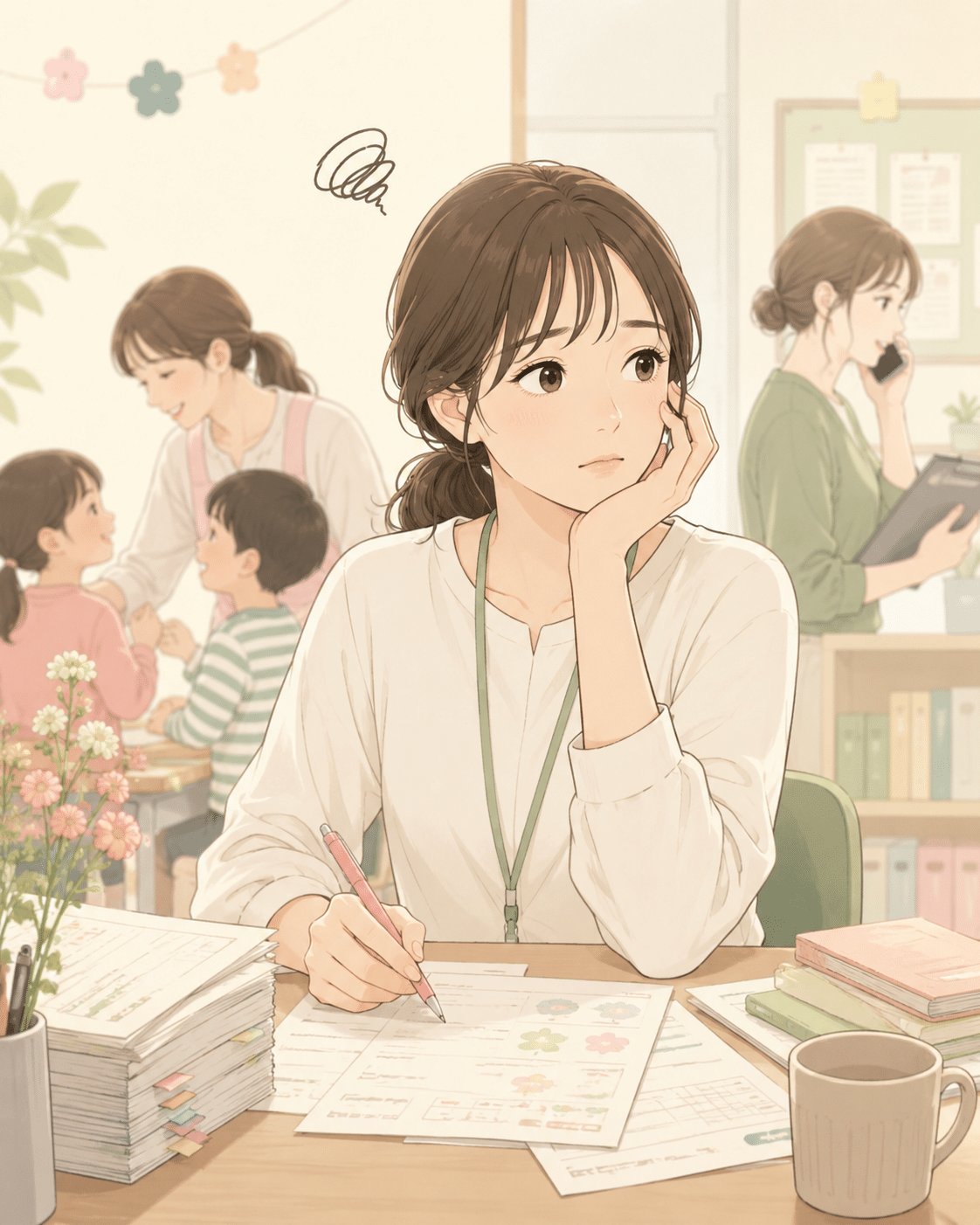 頑張っているのに評価につながらず悩んでいる先生のイメージ