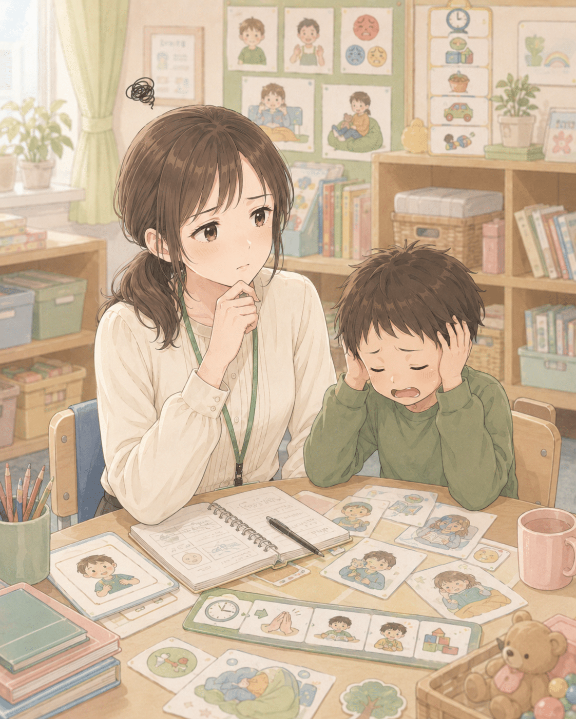 頑張っているのに支援がうまくいかず悩んでいる先生のイメージ