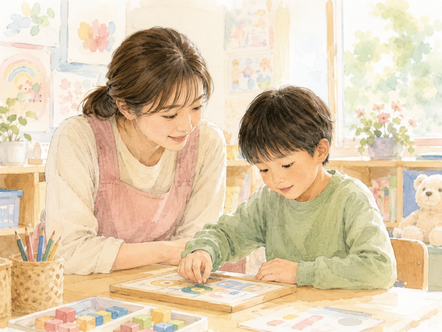 子ども一人ひとりに合わせた自立活動の視点で支援する先生のイメージ