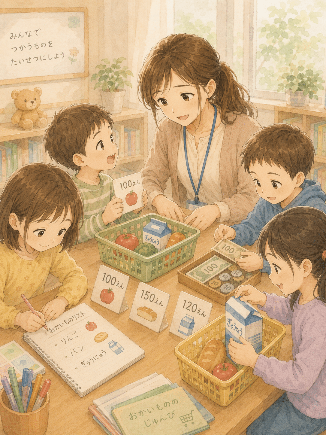 生活単元学習や合わせた指導を整理しながら考えている先生のイメージ