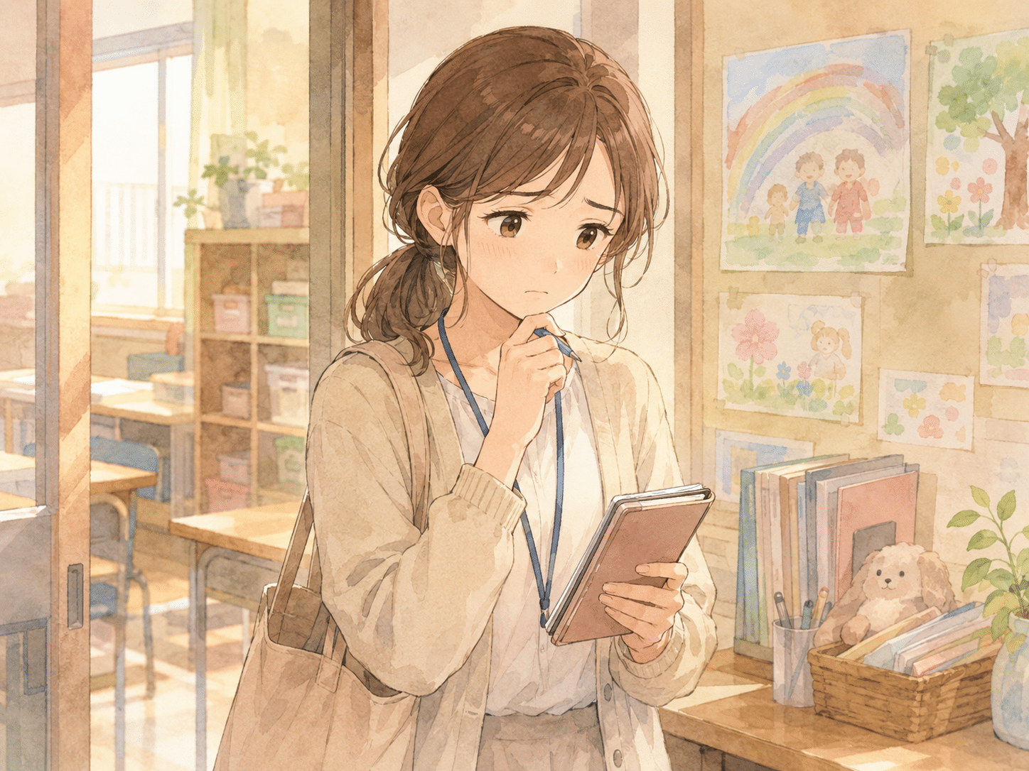 準備した教材に子どもが興味を示さず悩んでいる先生のイメージ